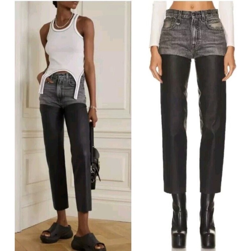 R13 Black Courtney Chaps Denim and Leather Straight Legs jeans SZ 25